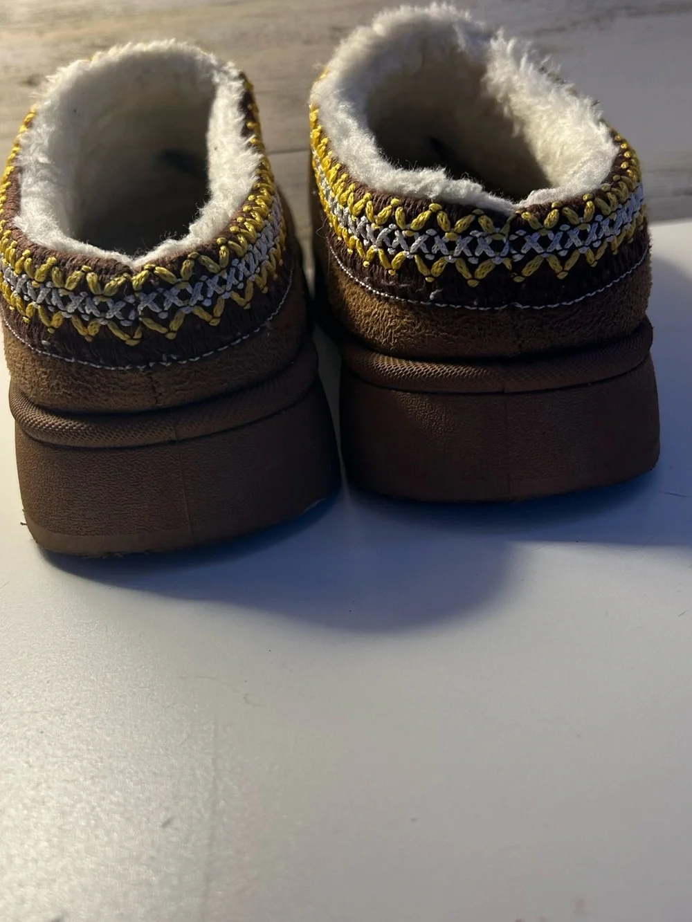 Kids Cozy Brown Suede Slip-On Slippers with Sherpa Trim